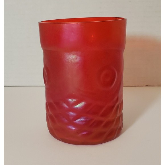 '08 John Cook Red Iridescent Sgnd Studio Art Glass Koi Fish Arowana Tumbler Vase - Picture 1 of 9